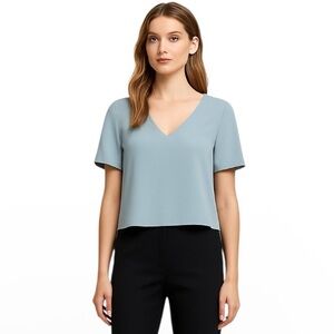 Aritzia Babaton Randy Blouse XXS Baby Blue V-Neck Top Holiday Festive Party